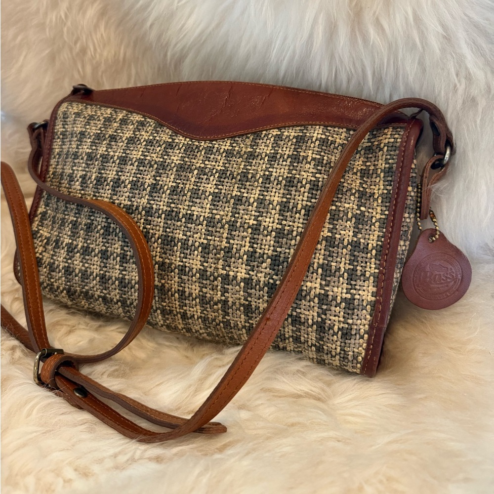 Vintage Bass Tweed and Leather Crossbody Bag
